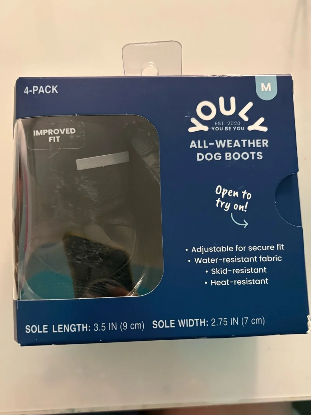 Youly All-Weather Dog Boots - Black (M), 4-Pack
